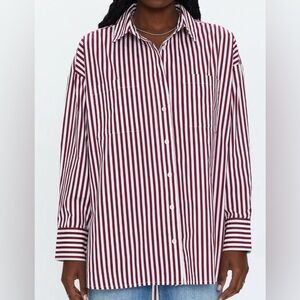 Pistola Rena Button Down Oversized Striped Tunic Shirt~SMALL(L)~burgundy & white